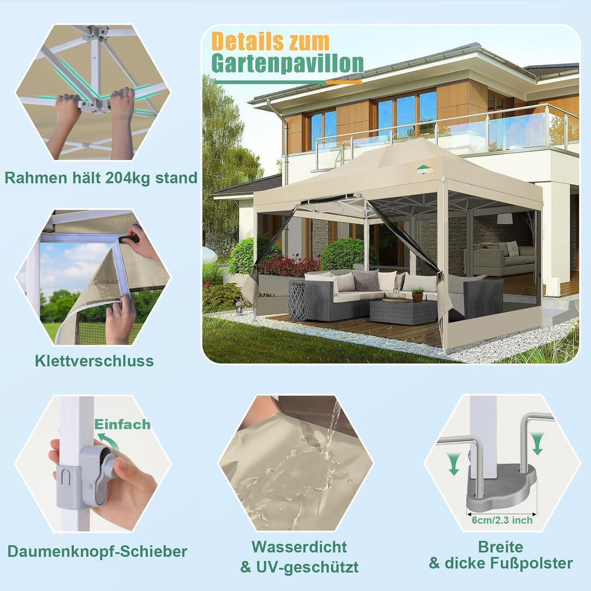 Faltpavillon 3x4,5m mit Moskitonetz & UV-Schutz – Gartenparty Zelt