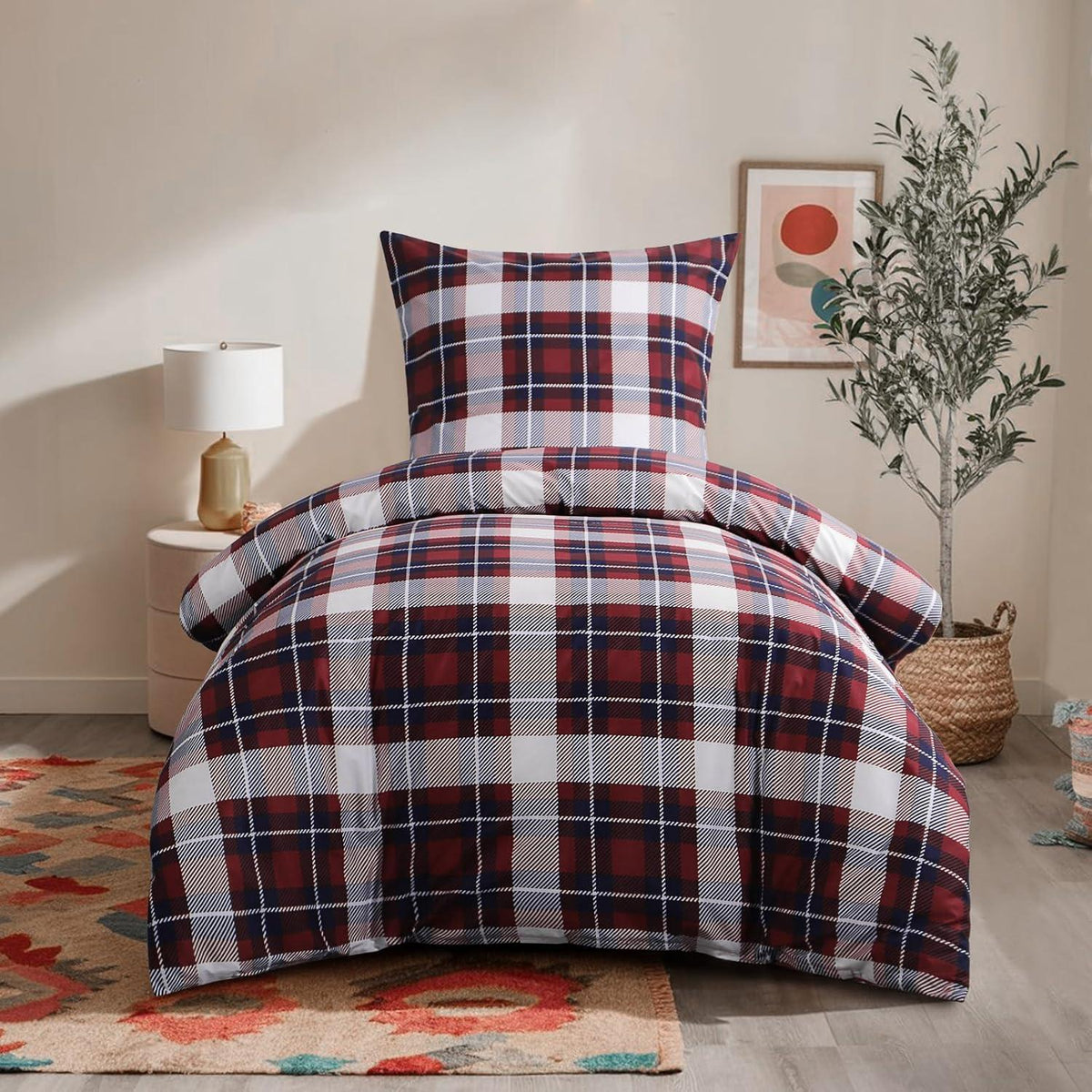 Bettwäsche Set Tartan-Muster Mikrofaser Reißverschluss Weich