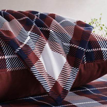 Bettwäsche Set 155x220 Rot Tartan Muster Mikrofaser Weich Bügelfrei