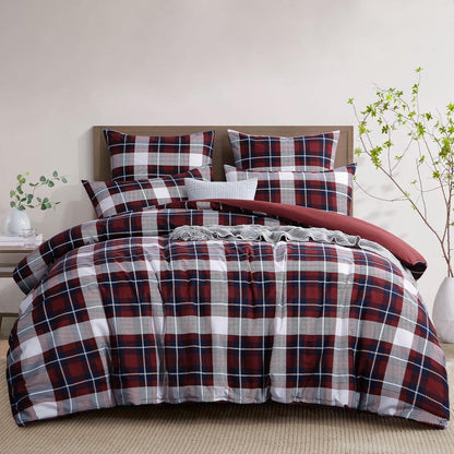 Bettwäsche Set Tartan Muster Mikrofaser Reißverschluss 200x220 Rot