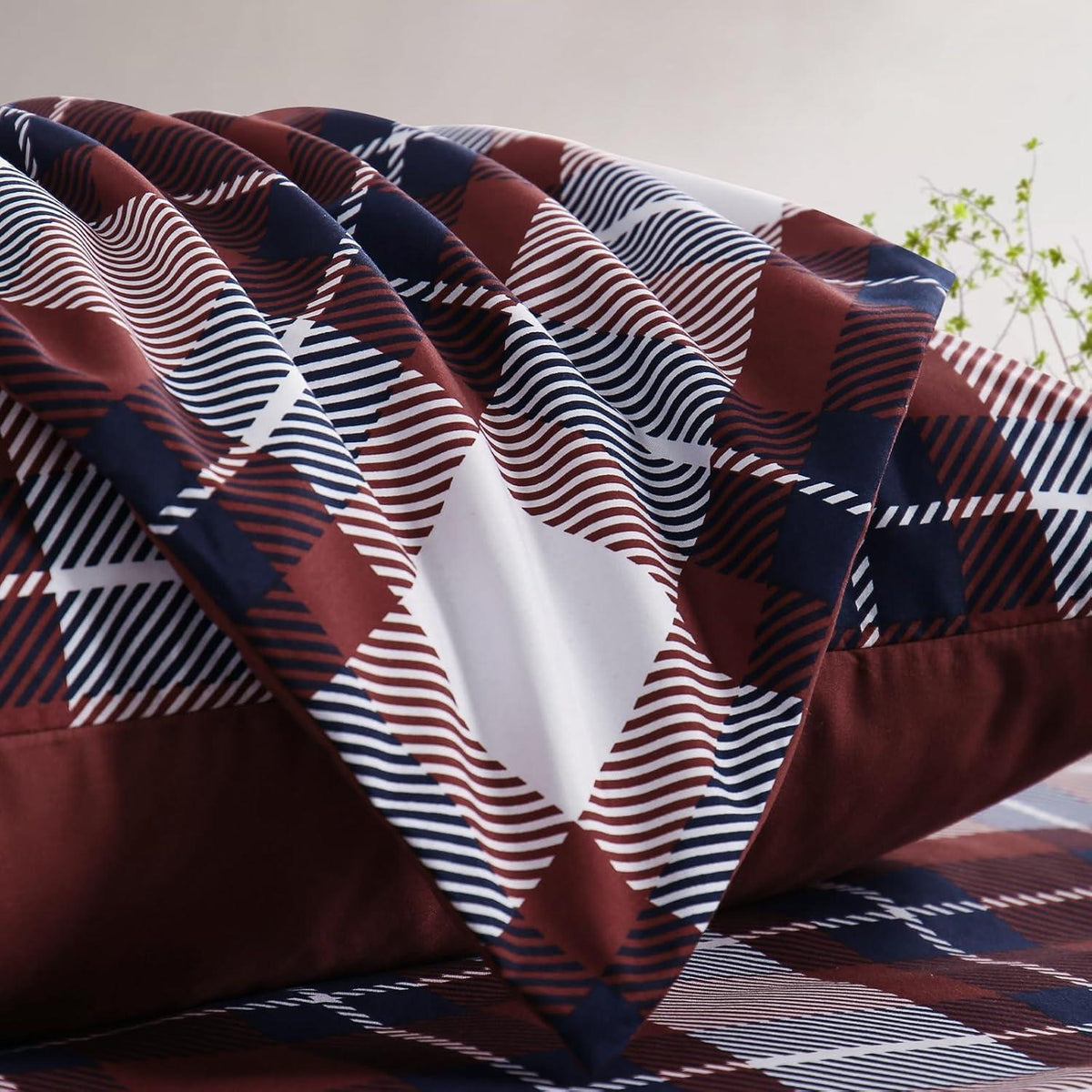 Bettwäsche Set 200x220 Rot Tartan Mikrofaser Weich Bügelfrei