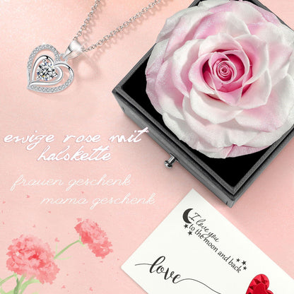 Ewige Rose Geschenkbox Halskette Ohrringe 925 Silber Frau