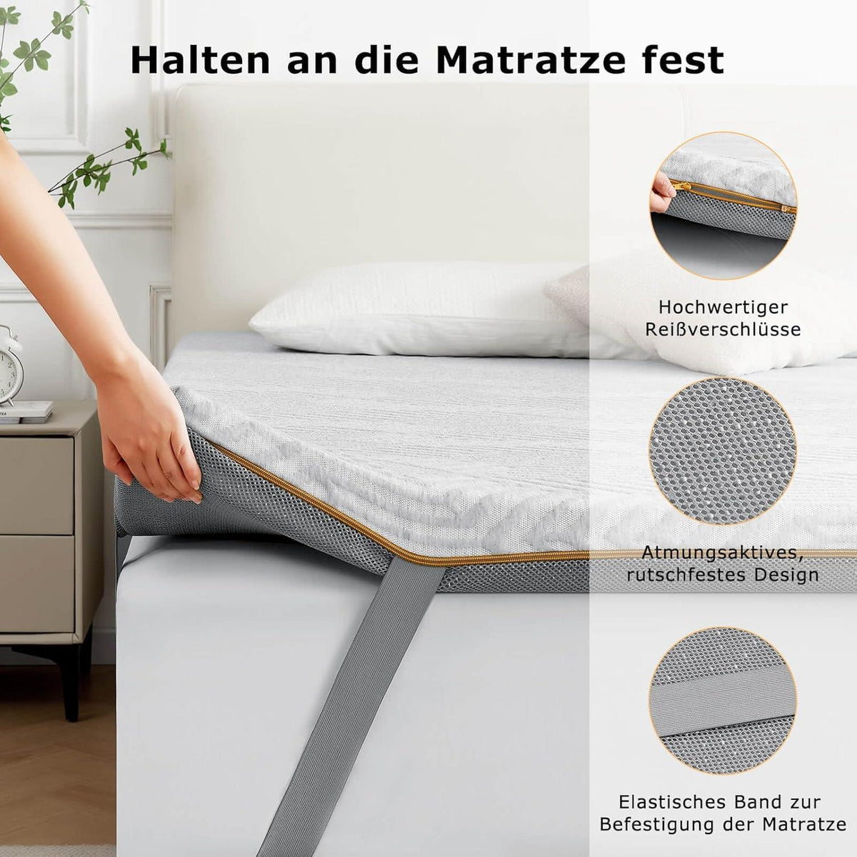 Matratzentopper 160x200cm Gelschaum H3 H4 7,5cm Höhe waschbarer Bezug