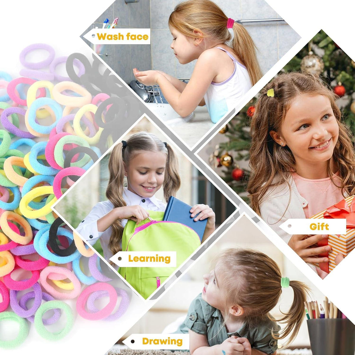100 Stück Haargummis Mädchen Kinder Baby 20mm bunt schwarz