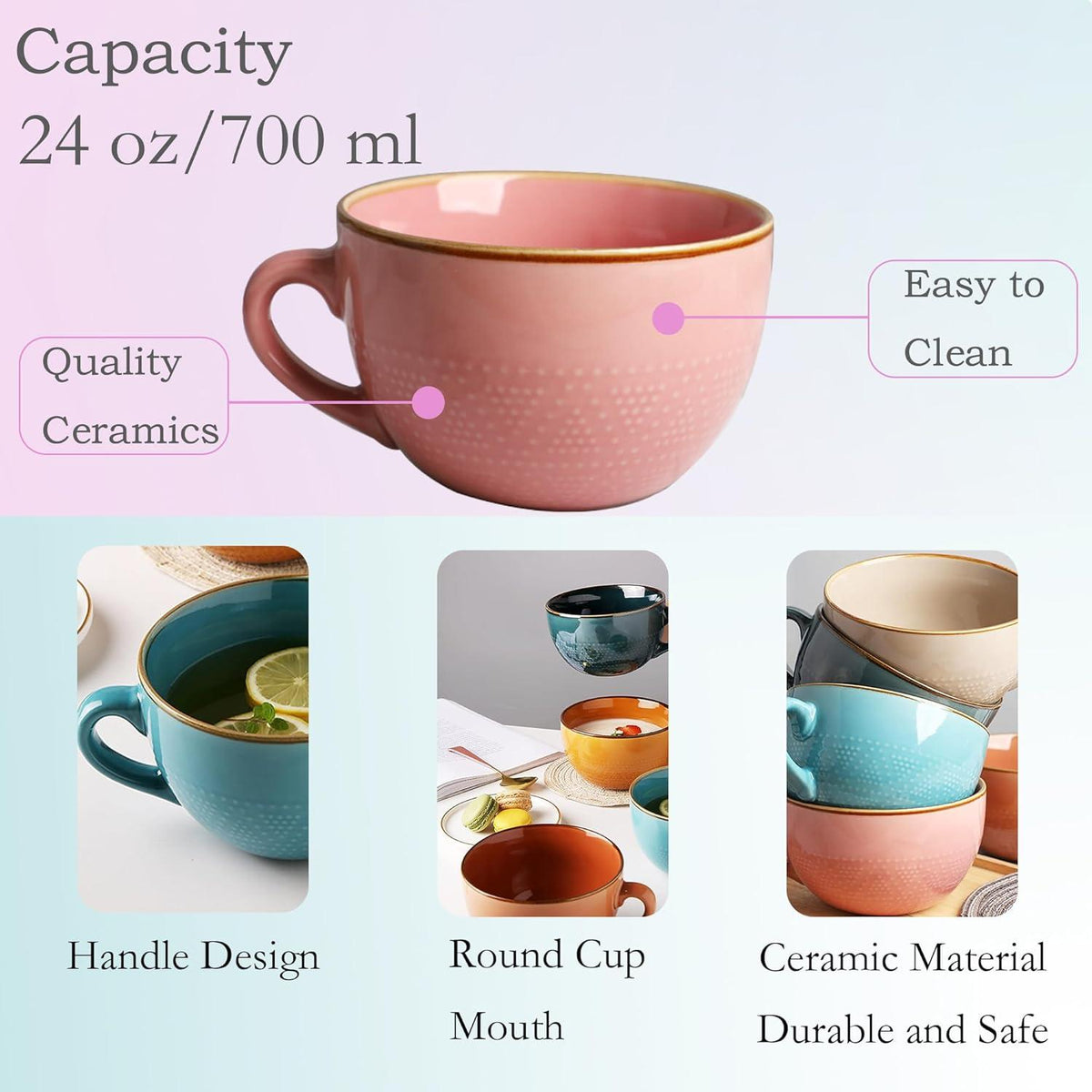 Große XXL Keramik Kaffeetasse 700ml mit Henkel in Rosa