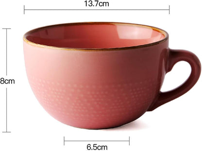 Große Keramik Tee Kaffeetasse 700ml Rosa XXL mit Henkel und Schale