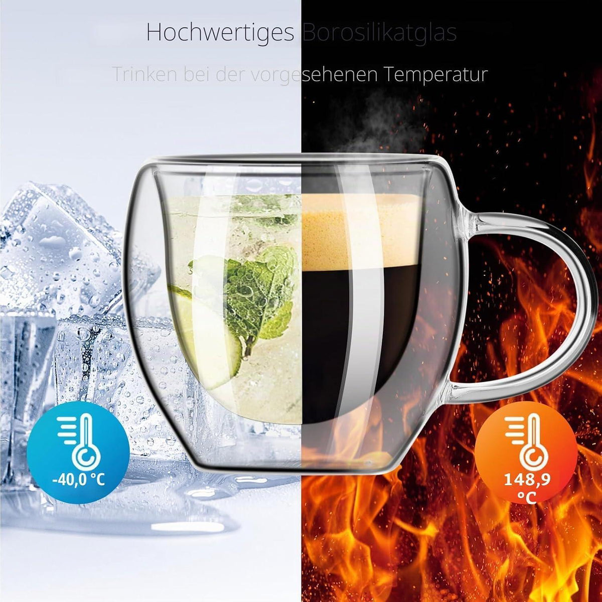 Doppelwandige Espressotassen 80ml - 2er Set mit Griff