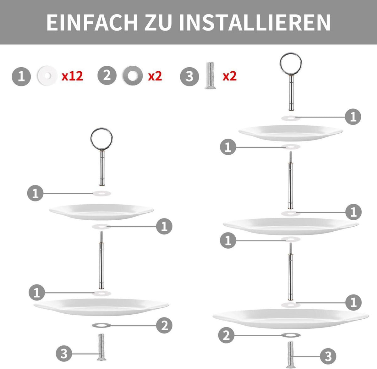 3-Stufiges Etageren Stangen Set für Torte Cupcakes Obst