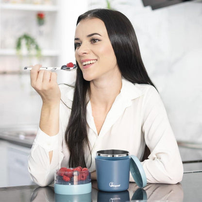 Bugucat 2in1 Müslibecher to Go 500ml+150ml Blau Edelstahl