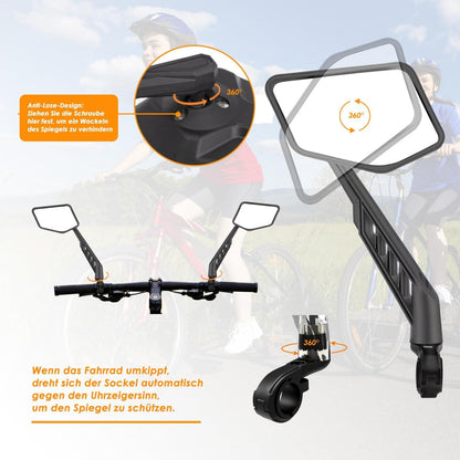 Fahrradspiegel Rückspiegel Edelstahl HD 360° Verstellbar Lenker E-Bike
