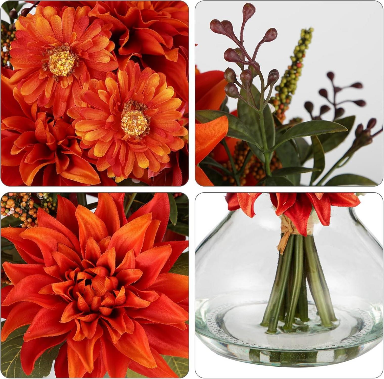 Künstliche Dalia Chrysantheme Blumengesteck Orange Herbst