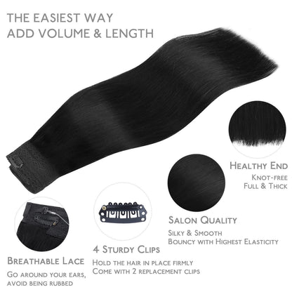 Flip-in Haarverlängerung Echthaar 50cm Tief Schwarz