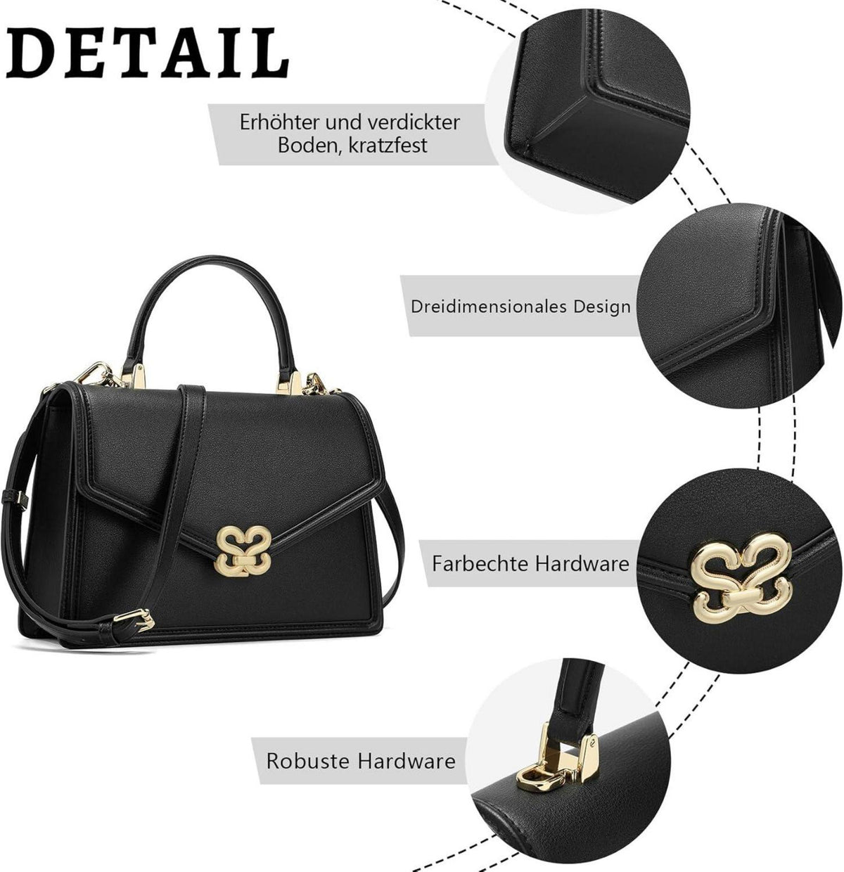 Damen Handtasche Leder Umhängetasche Crossbody Bag Schwarz