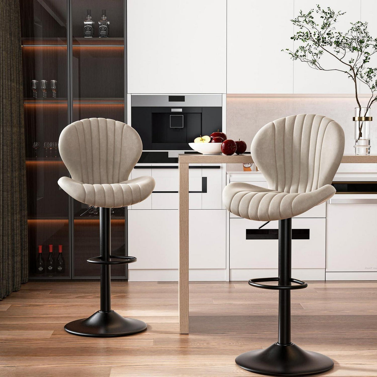 Verstellbarer Barhocker 2er Set mit Fußstütze & Lehnen