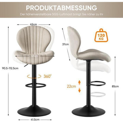 Verstellbarer Barhocker 2er Set mit Fußstütze & Lehnen