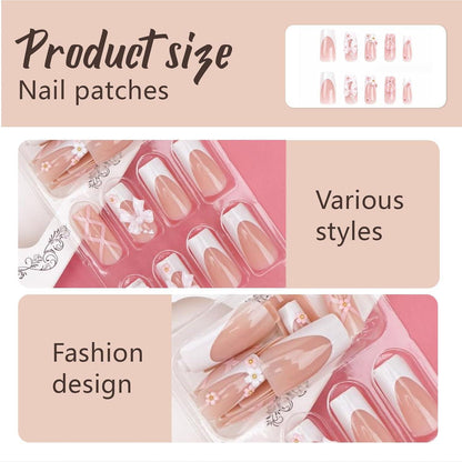 Rosa Strass Nagelset – 24 Glitzernde Blüten-Nagelspitzen