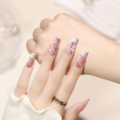 Rosa Strass Nagelset – 24 Glitzernde Blüten-Nagelspitzen