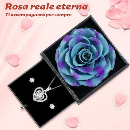 Sunia Ewige Rot Rose Geschenkbox mit Halskette und Ohrringen