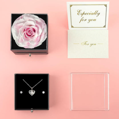 Ewige Rote Konservierte Rose Herz Halskette Geschenk Frau Mama Oma