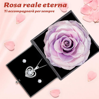 Ewige Rote Konservierte Rosen Halskette Ohrstecker Set in