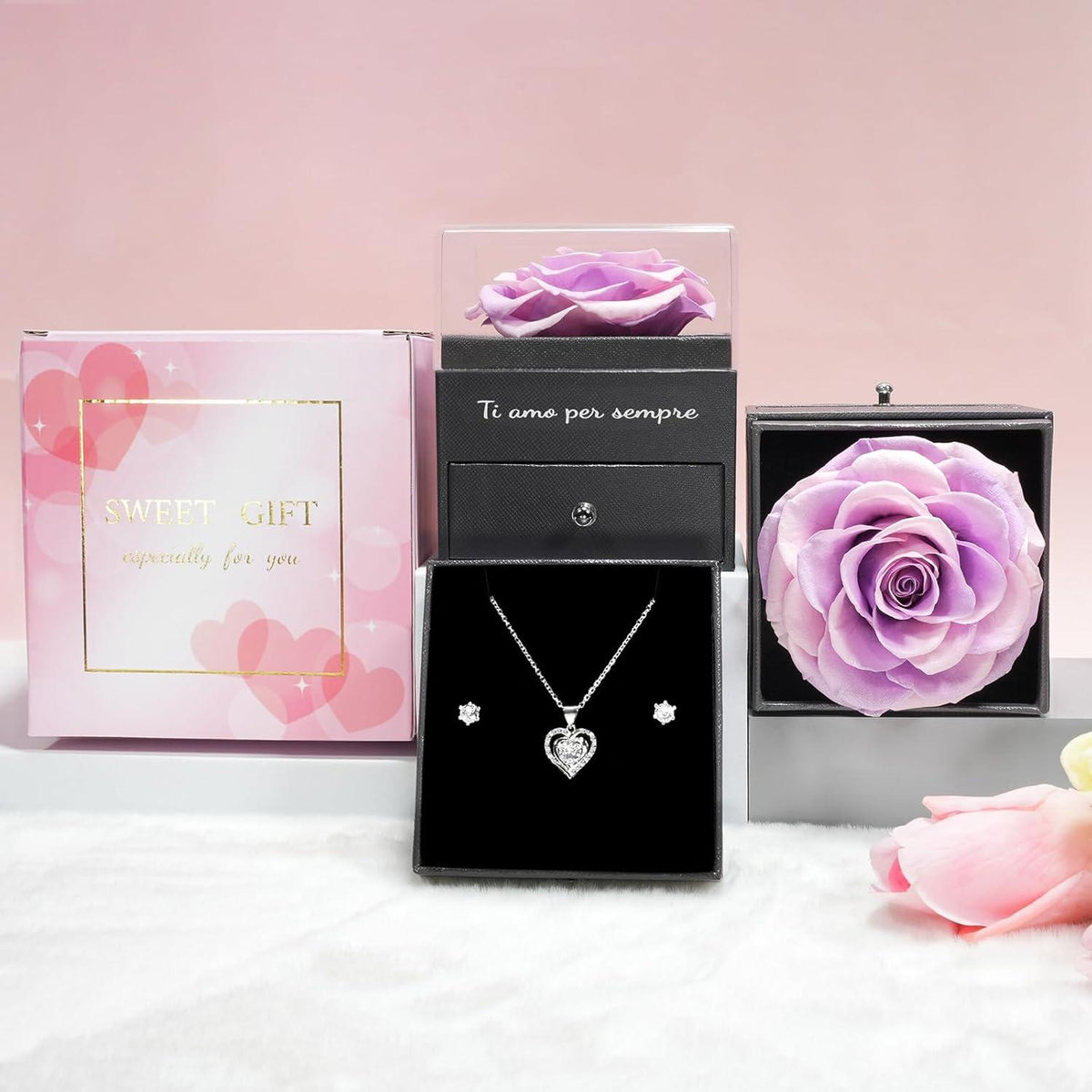 Ewige Rot Rose Geschenkbox mit Halskette und Ohrringen