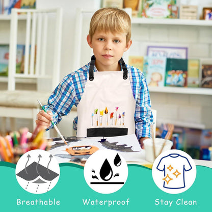 Malkittel Kinder 2er Set, 60x45cm, Wasserdicht, Verstellbar, mit Taschen