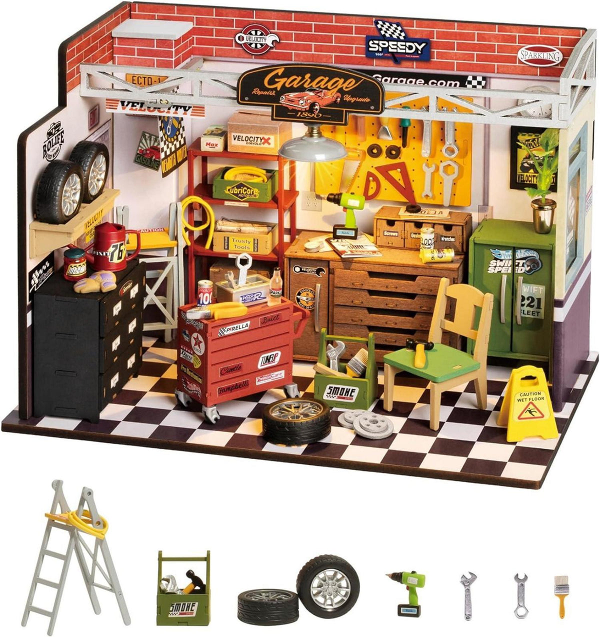 Holz Puppenhaus Garage Werkstatt DIY LED Bausatz Kinder Erwachsene