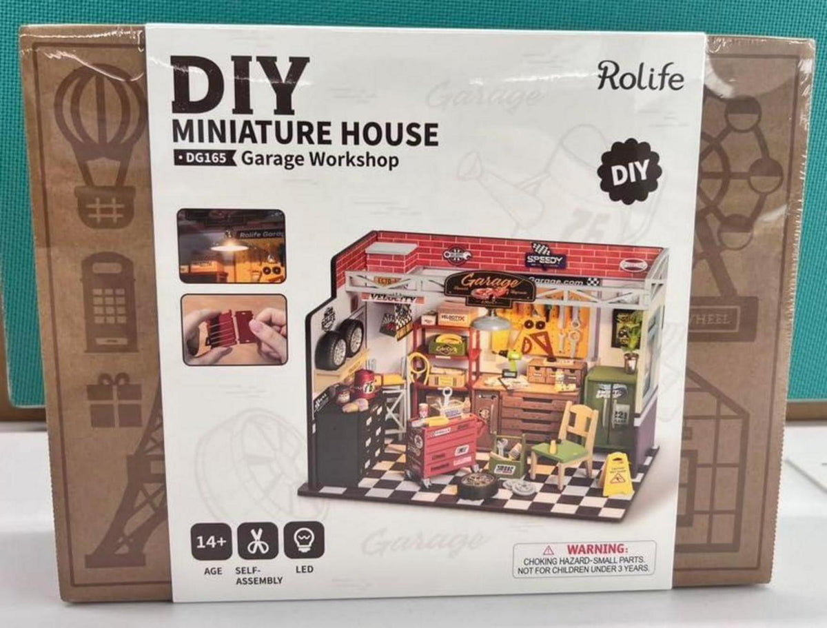 Rolife Holz Puppenhaus Miniatur Garage Werkstatt Bausatz LED Lichter DIY Handwerk Kit