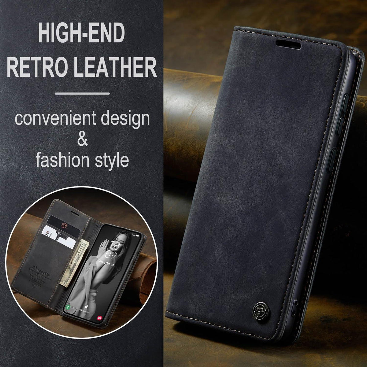 Handyhülle Samsung Galaxy A35 5G Leder Flip Case Schwarz