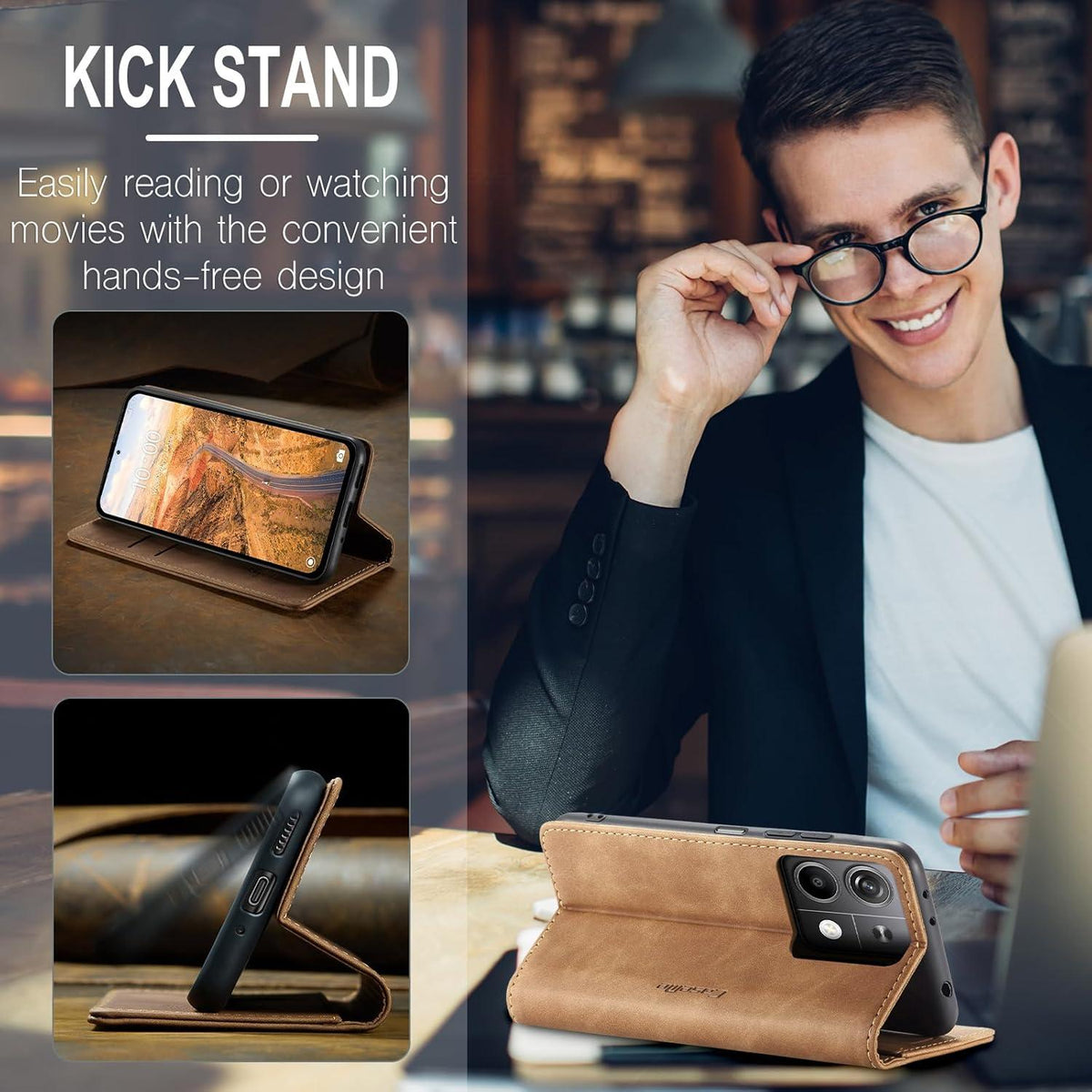 Handyhülle Xiaomi Redmi Note 13 5G Leder Tasche Magnet Stand Braun