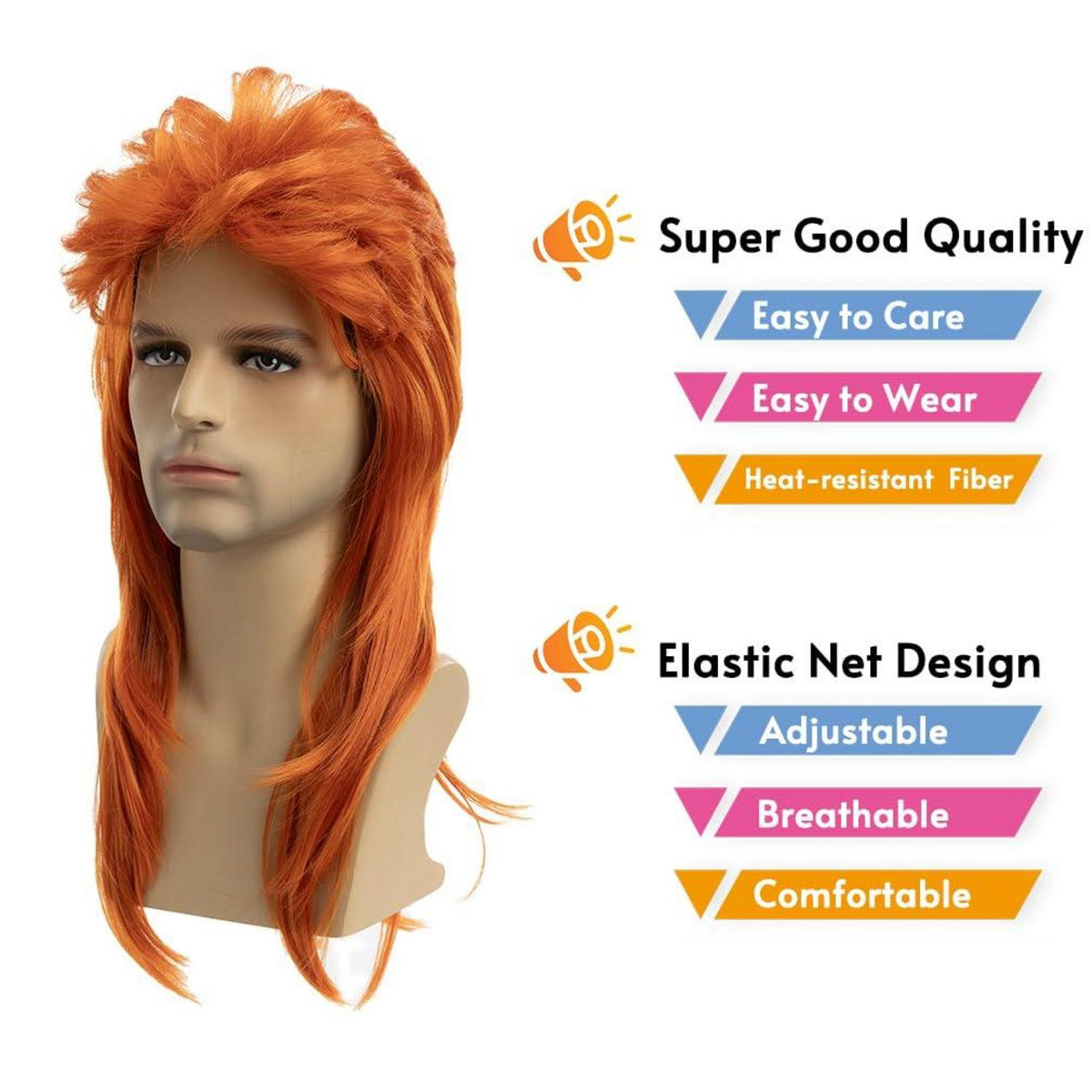 Orange Meeräsche Perücke Locken 70er 80er Vintage Cosplay Disco
