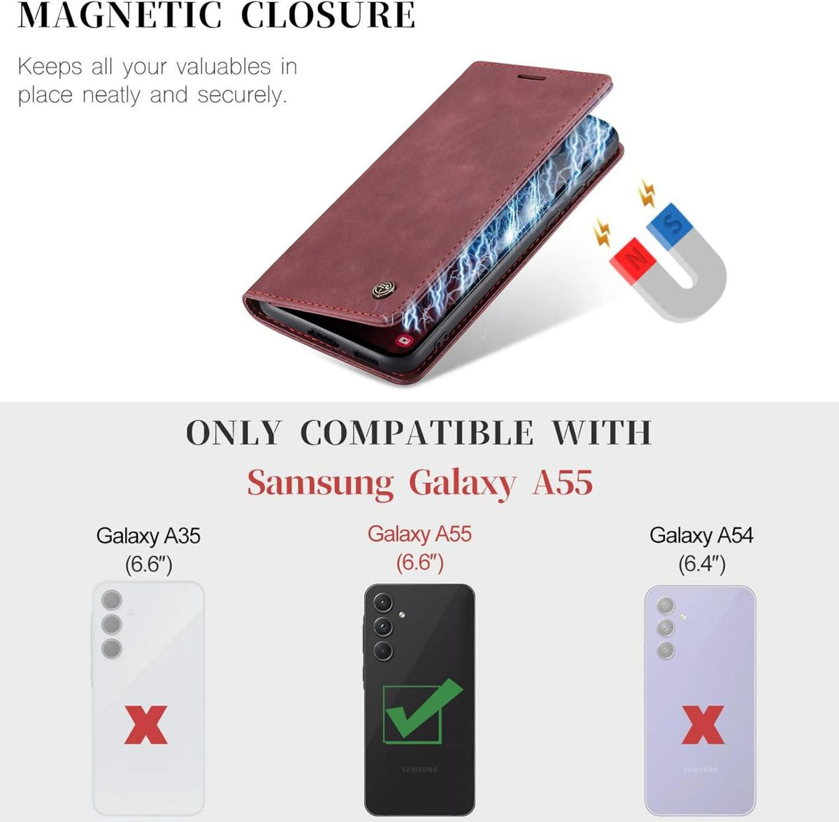 KZB Samsung Galaxy A55 5G Handyhülle Leder Flip Case Weinrot