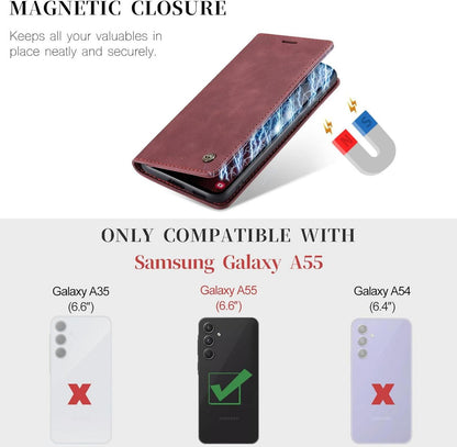 KZB Samsung Galaxy A55 5G Handyhülle Leder Flip Case Weinrot
