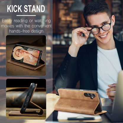 Handyhülle Samsung Galaxy A15 5G Leder Flip Case Braun Schutzhülle