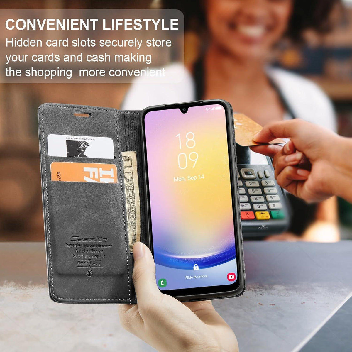 Samsung Galaxy A25 5G Handyhülle Premium Leder Flip Case Magnet Grau
