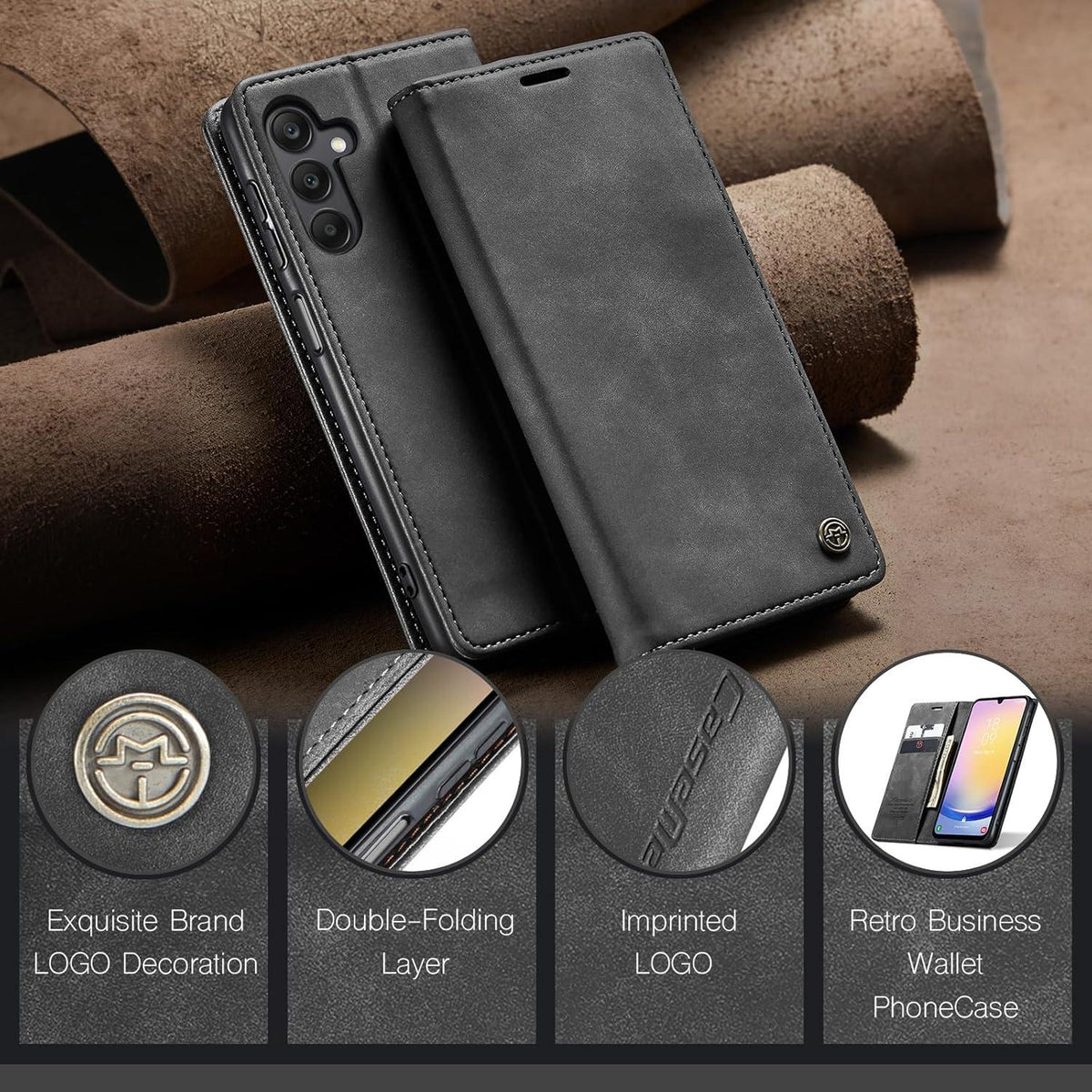 Samsung Galaxy A25 5G Hülle Premium Leder Klapphülle Magnet Stand Grau