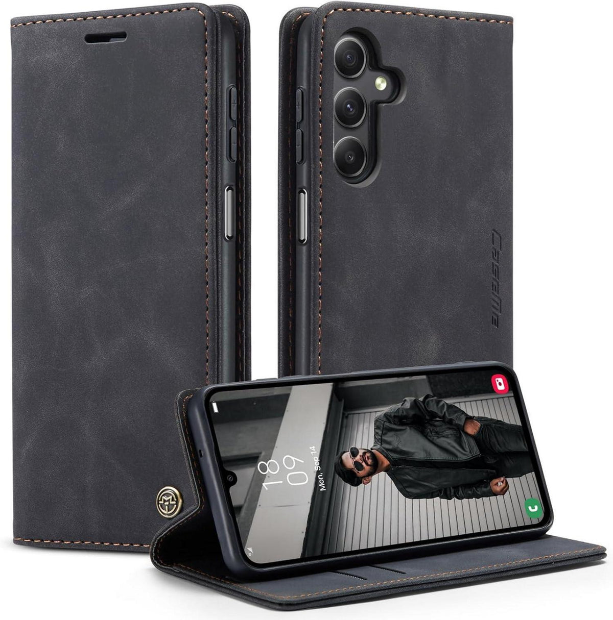 Samsung Galaxy A15 Handyhülle 5G Schwarz Lederhülle Magnet
