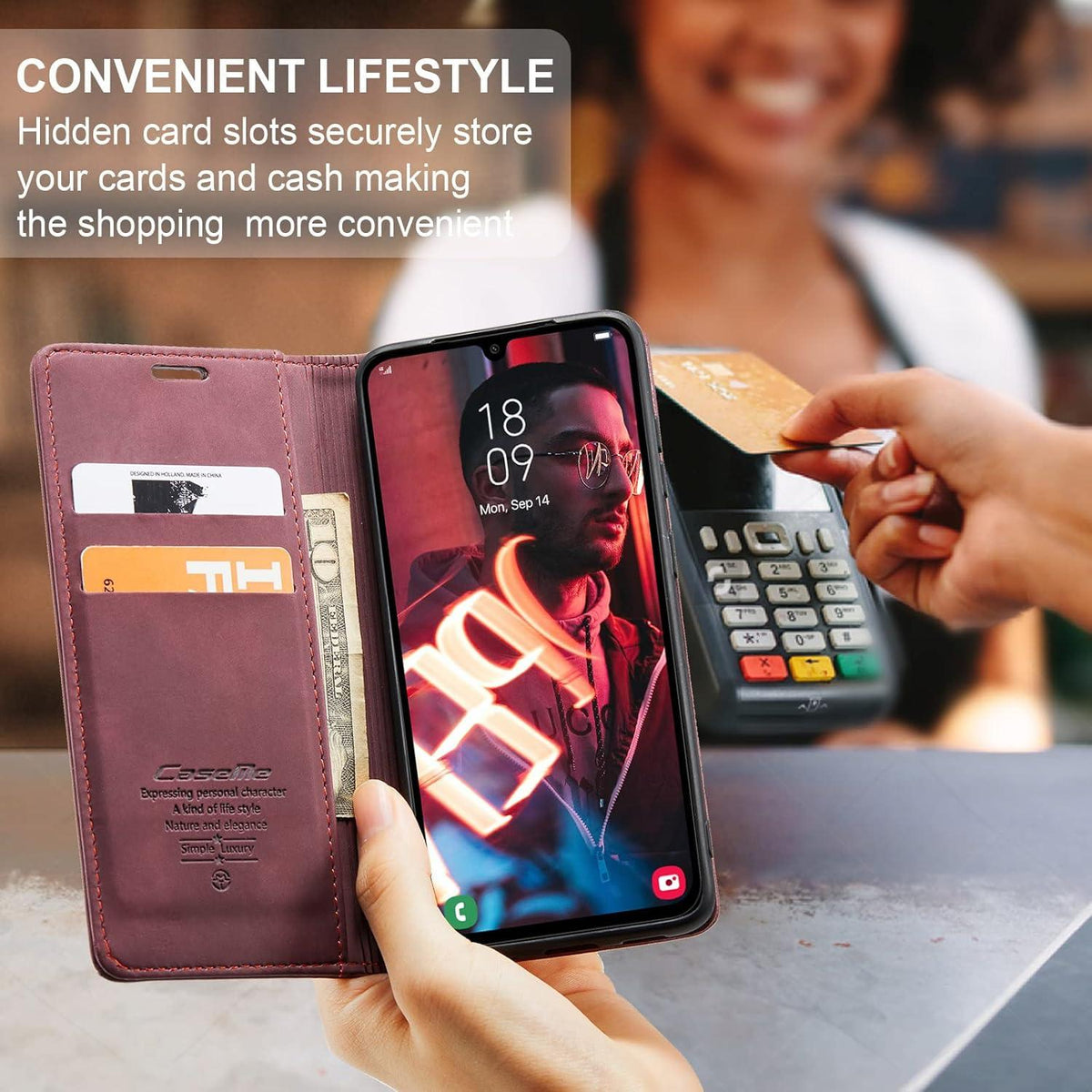 Samsung Galaxy A15 Handyhülle 5G Premium Flip Case Weinrot
