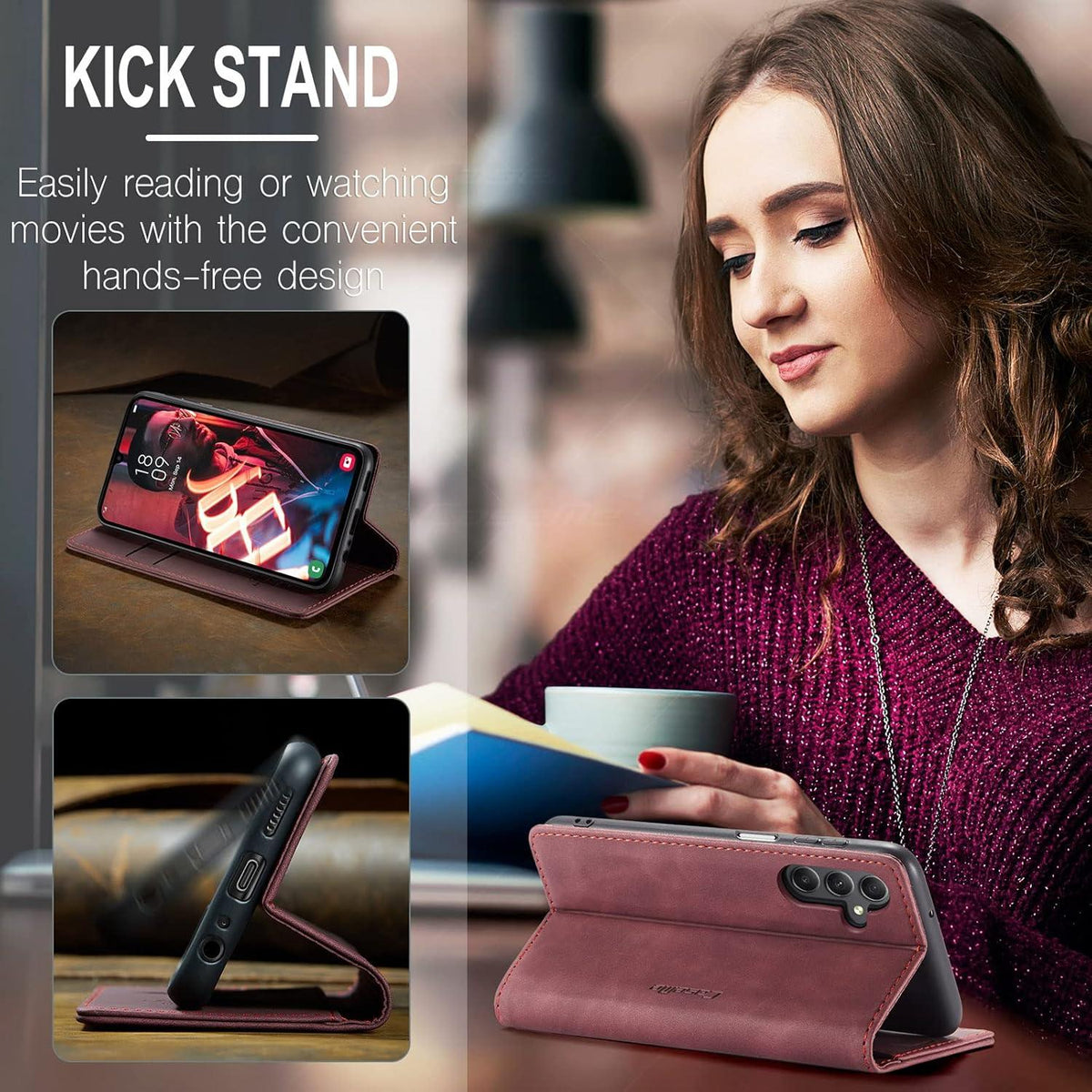 Samsung Galaxy A15 5G Hülle Klappbar Flip Case Tasche Weinrot