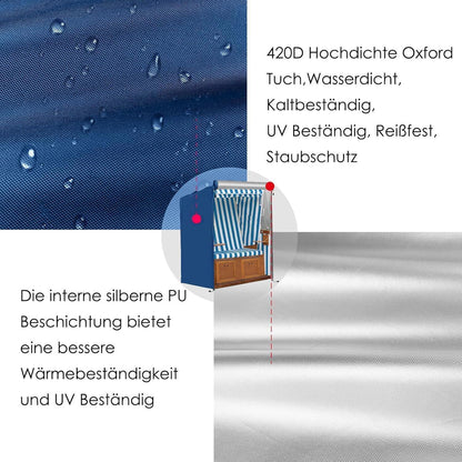 Winterfeste Strandkorb Hülle 420D Oxford Blau 135x105x175cm
