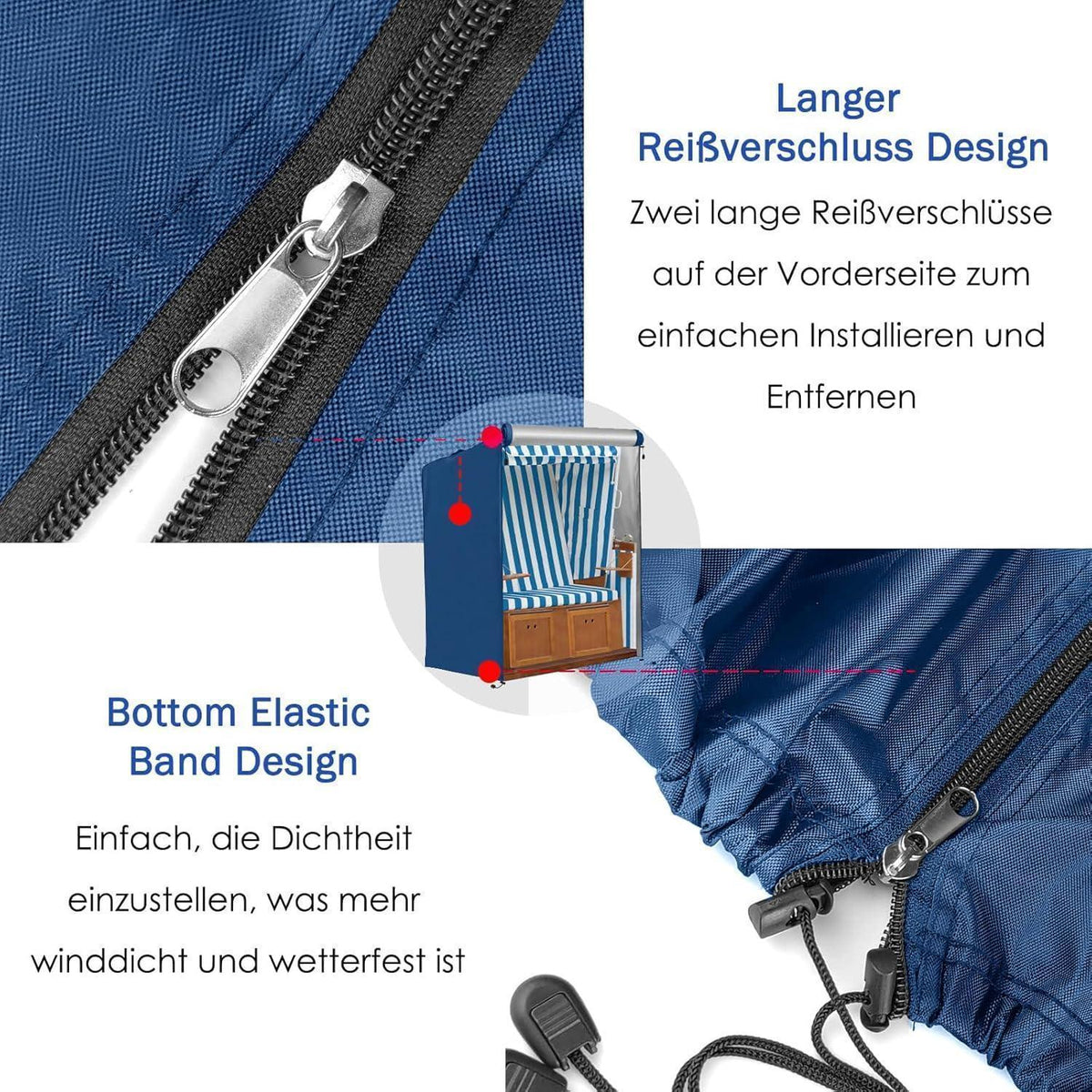 Winterfeste Strandkorb Hülle 420D Oxford Blau 135x105x175cm