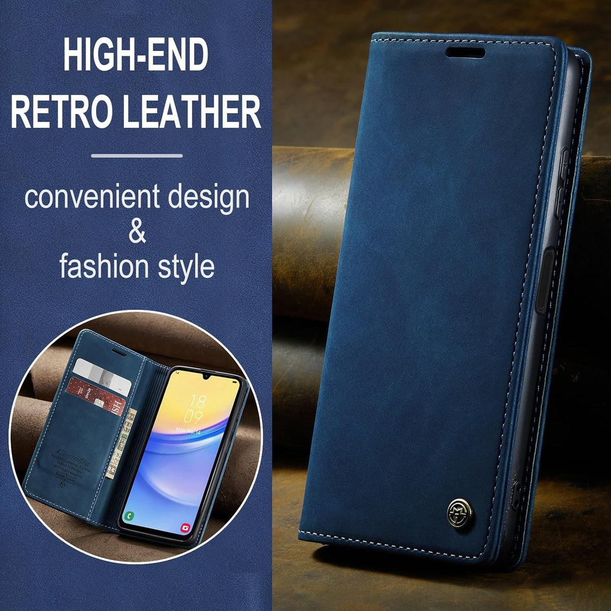 Handyhülle Samsung Galaxy A15 5G Leder Flip Case Blau Magnet