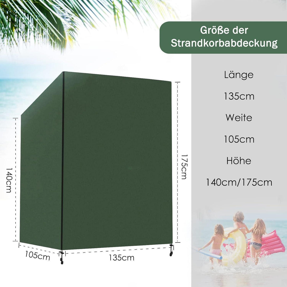 Strandkorb Schutzhülle Winterfest 420D Oxford Grün 135x105x175/140cm
