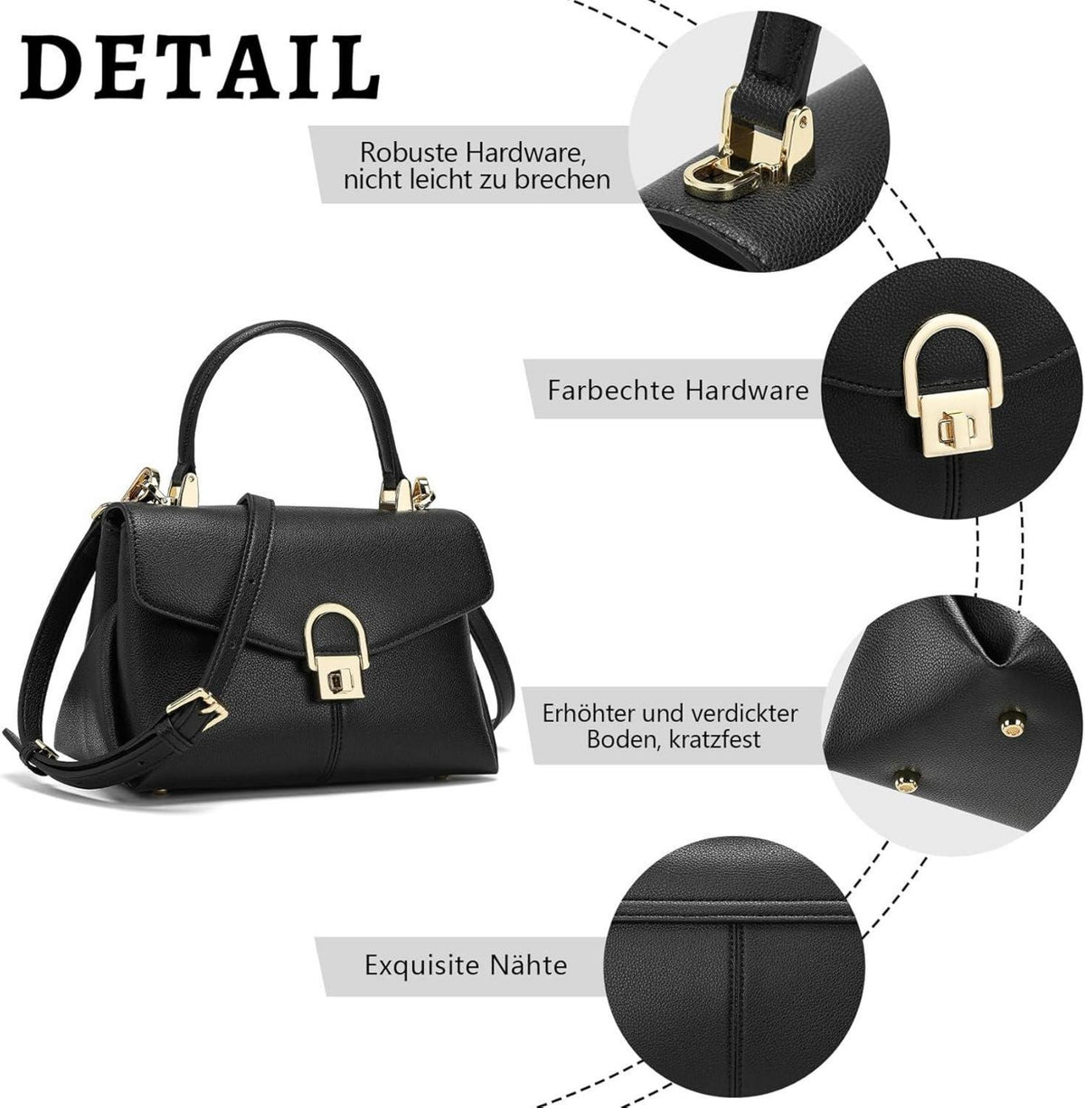 Leder Handtasche Damen Klein Crossbody Umhängetasche Schwarz