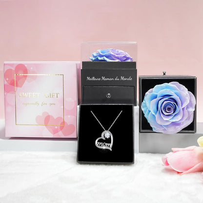 Ewige Rose Geschenkset für Mama mit Silber Halskette - Muttertagsgeschenk