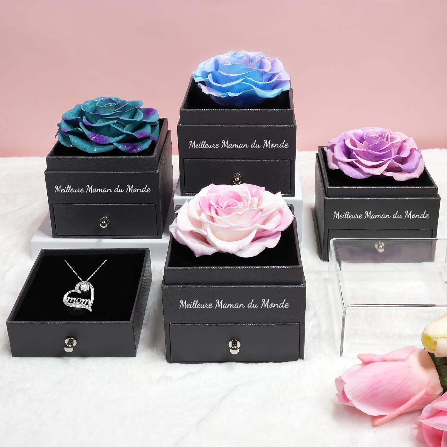 Ewige Rose Geschenkset für Mama, 925 Silber Mom Halskette, Muttertag