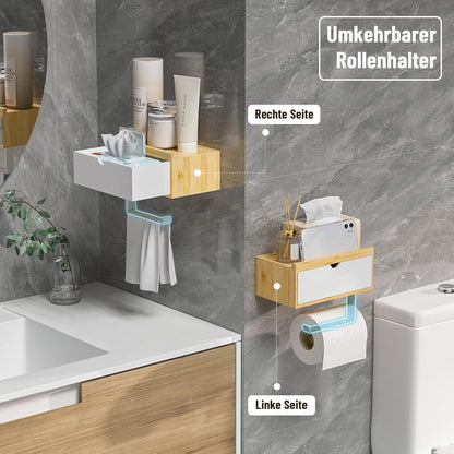 Toilettenpapierhalter Bambus Ablage Feuchttücherbox selbstklebend
