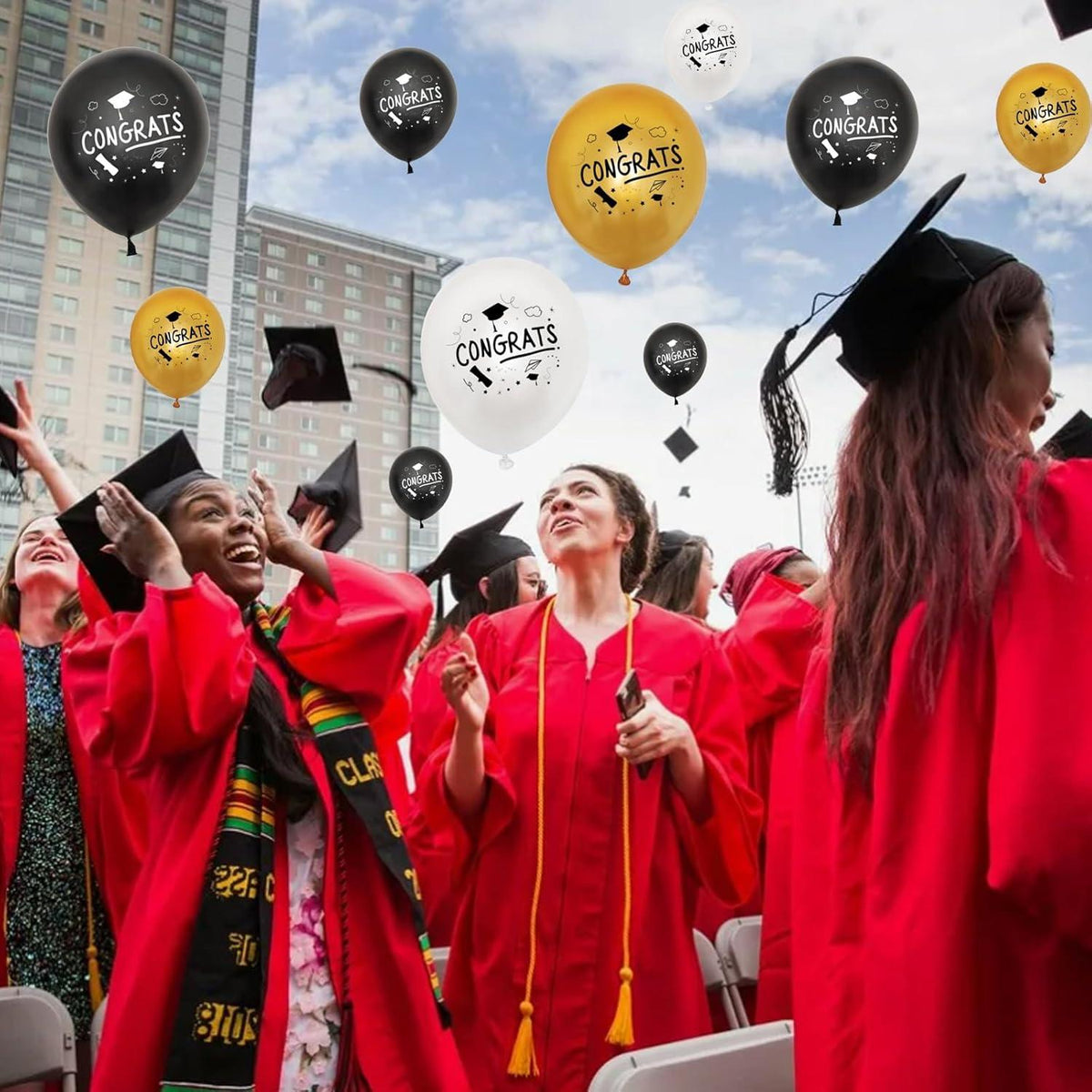 VIKY® 2024 Graduation Deko Luftballons Schwarz Gold 25 Stück