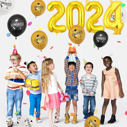 VIKY® 2024 Graduation Deko Luftballons Schwarz Gold Helium Ballon