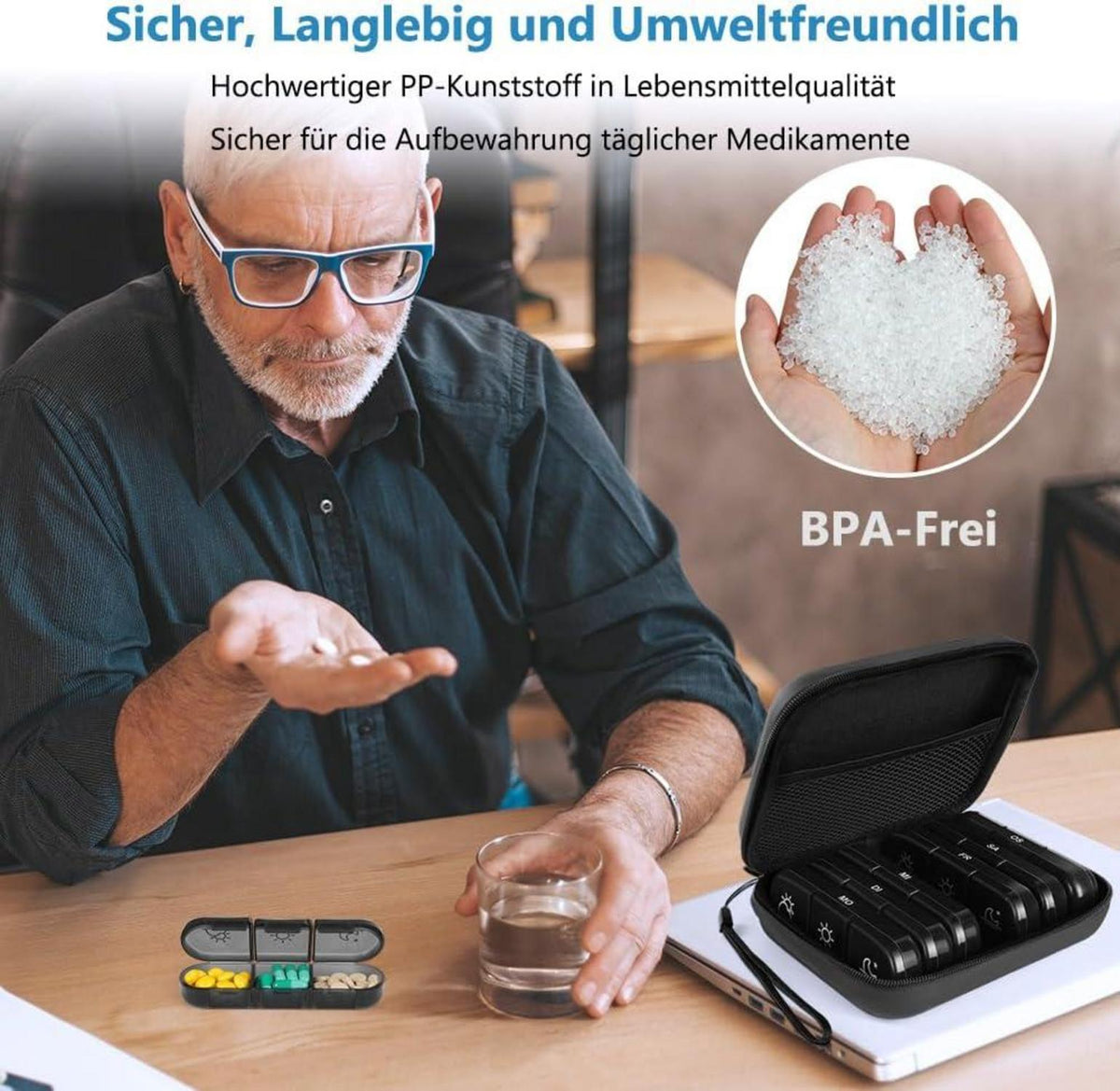 Tablettenbox 7 Tage Medikamentenbox BPA-frei 3 Fächer handlich